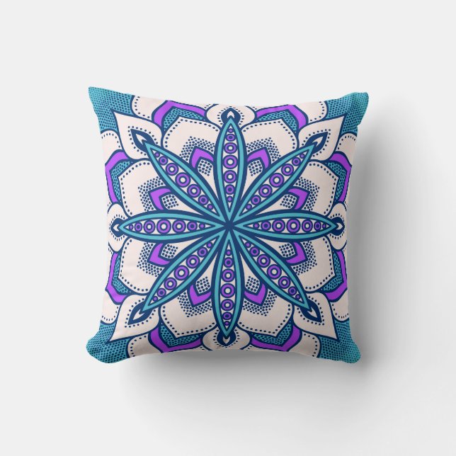 Almofada Flor Roxo Turquesa Mandala (Frente)