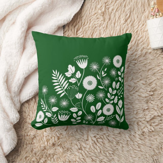 Almofada Flor Selvagem Verde-Branco (Cobertor)