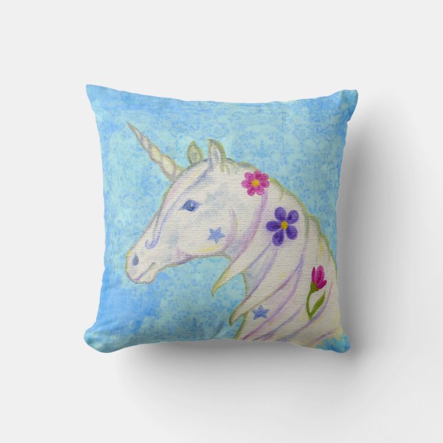 Almofada Flor Unicorn em Azul (Frente)