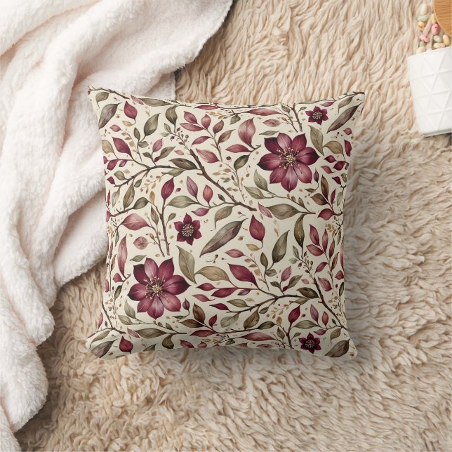 Almofada Flora de Cranberry Moderna Vintage (Cobertor)