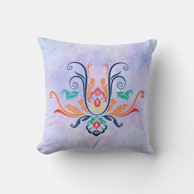 Almofada Flora Geométrica Clássica Damask Com Ramificações (Frente)