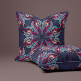 Almofada Floração Boho em Azul Índigo