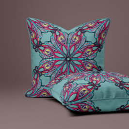 Almofada Floração Boho em Verde Sálvia
