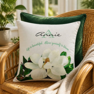 Almofada Floração de Magnólia A Vida é Bela Personalizada