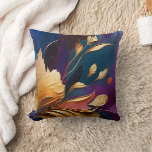 Almofada Floração Dourada – Composição Floral Abstrata