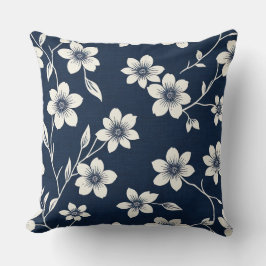 Almofada floradas de cereja azul e branca - estilo de impre