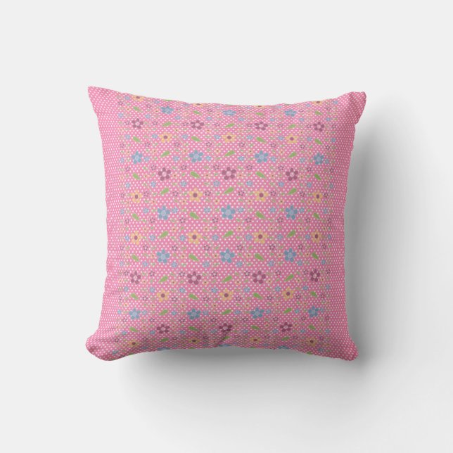 Almofada Florais Amarelos Polkadots Rosa (2 cores) (Frente)