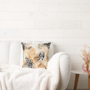 Almofada Florais Animais Leopardo Creme Preto Selvagem