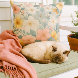 Almofada Florais Coloridos sobre Cinza Claro