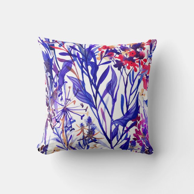 Almofada Florais de Aquarelas Opulentes: Fundo do Jardim. (Frente)