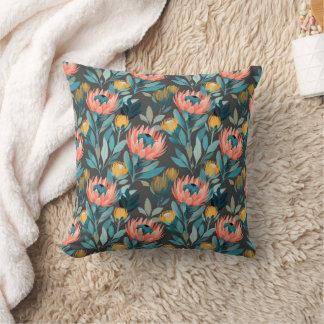 Almofada Florais de Protea Corais e Teal Brilhantes
