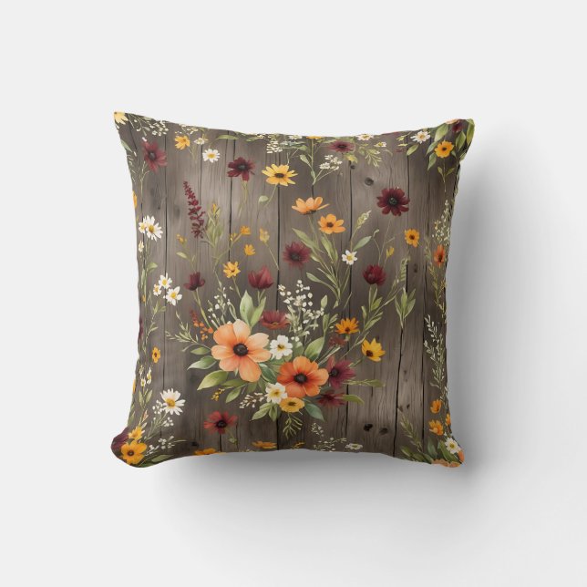 Almofada Florais Rustic Watercolor com Flores Selvagens (Frente)