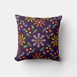 Almofada Florais Vermelho Amarelo Laranja Rosa Verde Bordad