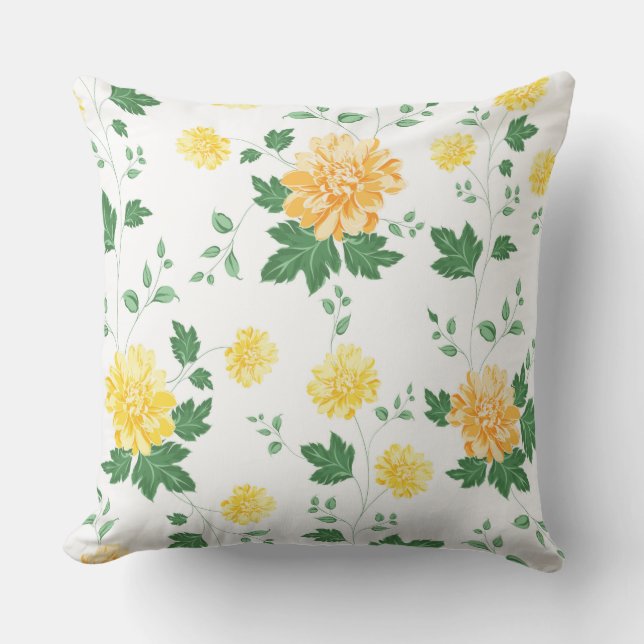 Almofada Floral Água-cor Moderna Amarelo Verde (Frente)