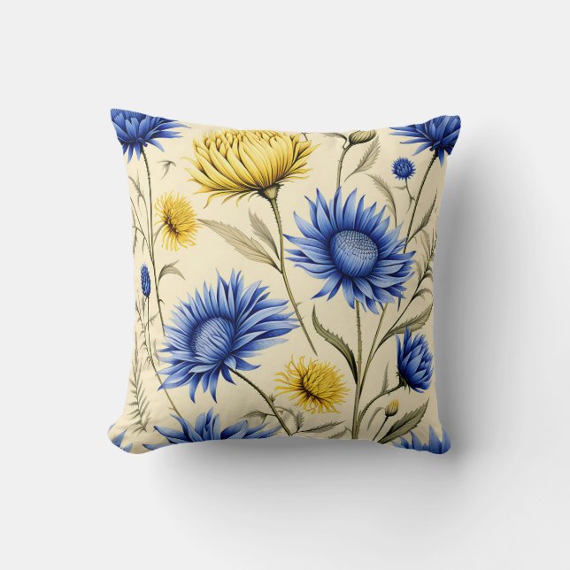 Almofada Floral Amarelo-Azul Elegante (Frente)