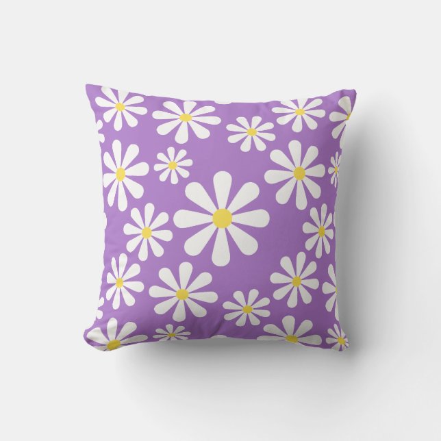 Almofada Floral amarelo branco roxo da margarida louca (Frente)