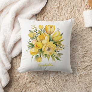 Almofada Floral Amarelo de Cor da Água Bonito Personalizada
