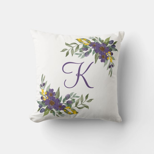 Almofada Floral Amarelo e Roxo Monogramado (Frente)