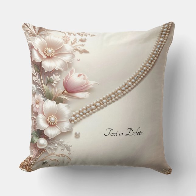 Almofada Floral and Pearl Embellishments Throw Pillow (Frente)