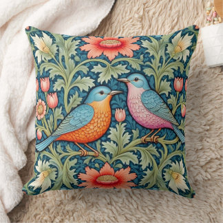 Almofada Floral/Aves no Estilo William Morris.
