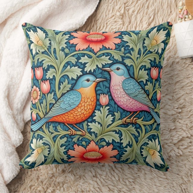 Almofada Floral/Aves no Estilo William Morris. (Cobertor)