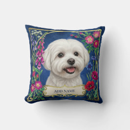 Almofada Floral Azul Personalizada com Cão Maltês