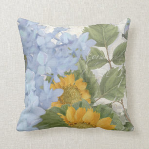 Almofada Floral Azul, Pintado Elegante, Hidrégia Sunflower