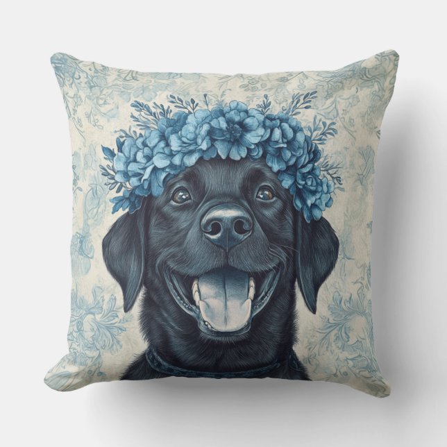 Almofada Floral Azul Preto Labrador (Frente)