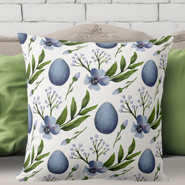 Almofada Floral Azul, Verde e Branco da Farmhouse na moda (Stylish Farmhouse Blue, Green and White Floral Throw Pillow)