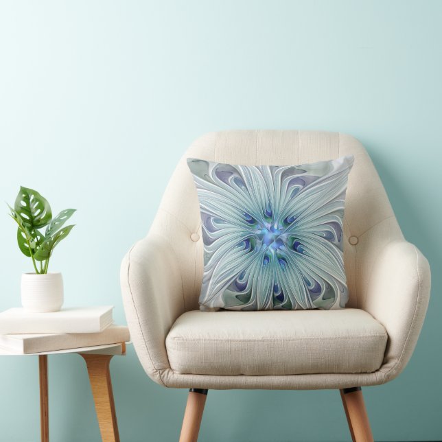 Almofada Floral Beauty Abstrato Modern Blue Pastel Flower (Cadeira)