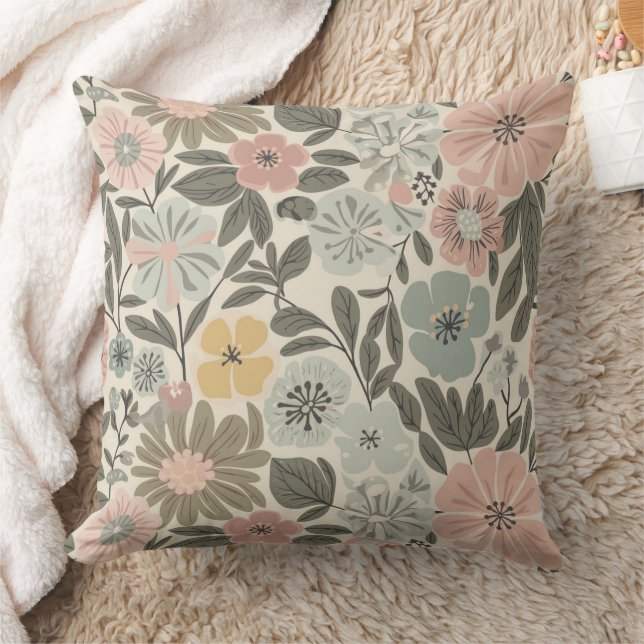 Almofada Floral Bege Boho (Cobertor)