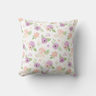 Almofada Floral Bege Rosa Roxo Florescimento Verdura