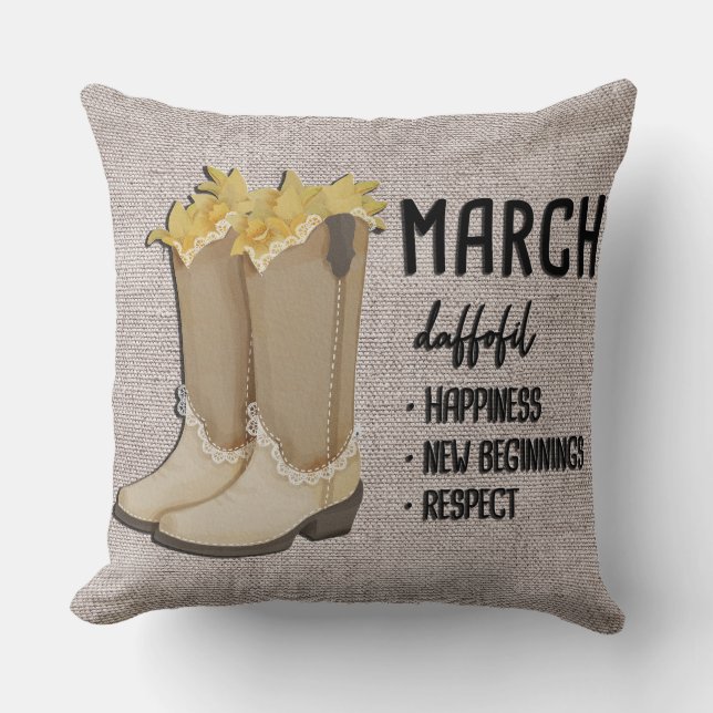 Almofada Floral Boots Aniversário Mês Flor/ Marcha Daffodil (Frente)