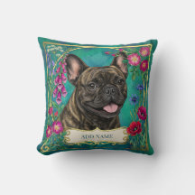 Almofada Floral Botânica de Bulldog Francês