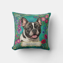 Almofada Floral Botânica de Bulldog Francês