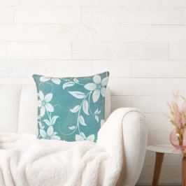 Almofada Floral Branco Azul-Vintage Antiquado