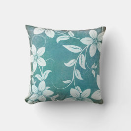 Almofada Floral Branco Azul-Vintage Antiquado