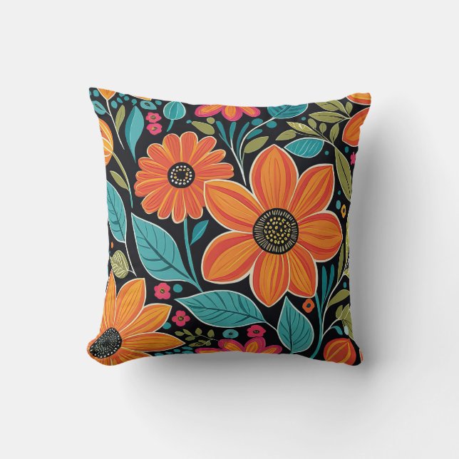 Almofada floral branco colorido (Frente)