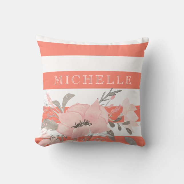 Almofada Floral branco da tangerina | personalizado (Frente)