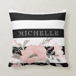 Almofada Floral branco do preto personalizado