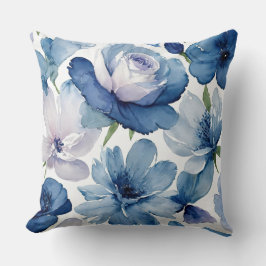 Almofada Floral Branco e Azul Gordo