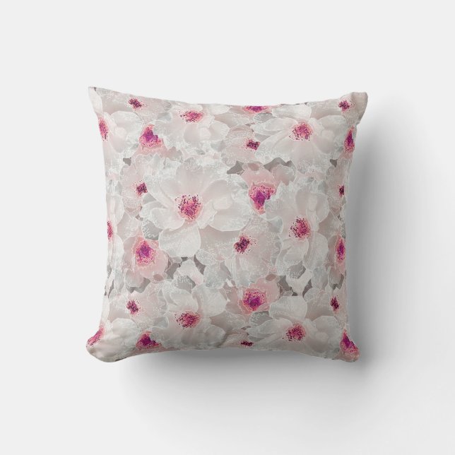 Almofada Floral branco e rosa delicado (Frente)