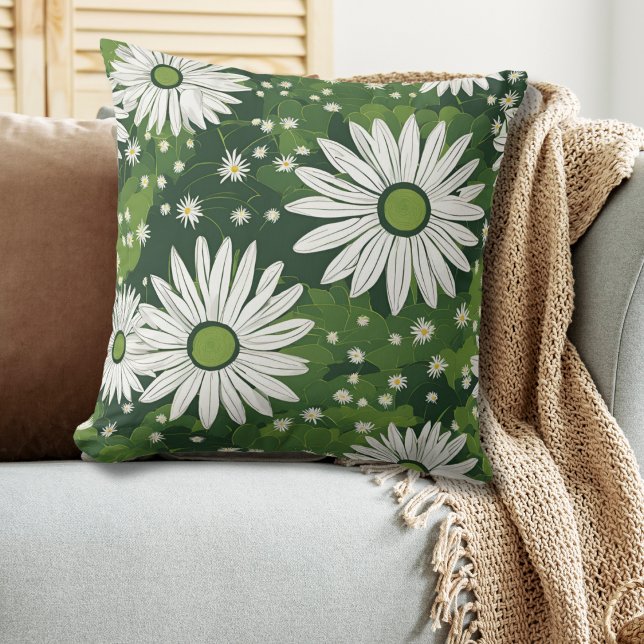 Almofada Floral Branco Verde Moderno (Criador carregado)