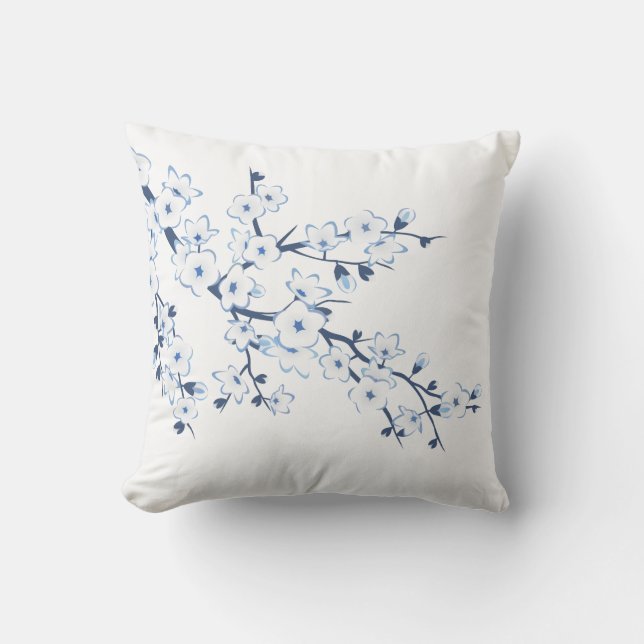 Almofada Floral Cherry Blossoms Blue White (Frente)