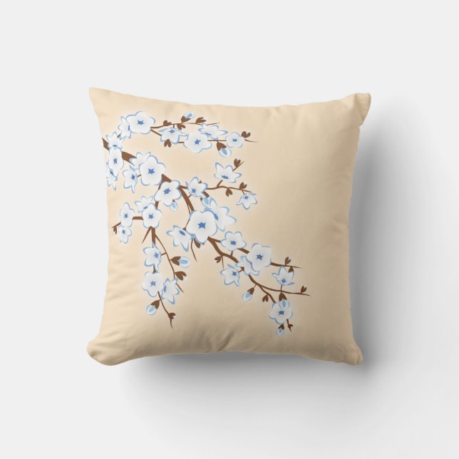 Almofada Floral Cherry Blossoms Blue White (Frente)