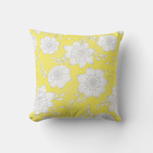 Almofada Floral Cinza Amarelo Moderno