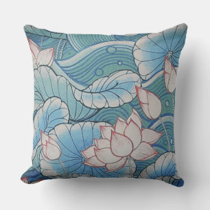Almofada Floral cor-de-rosa do Chinoiserie & azul oriental