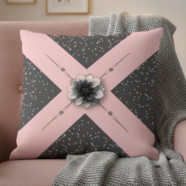 Almofada Floral Dália Rosa Cinza Glam Moderno (Modern drama meets blush romance. This dahlia pillow is the perfect accent for a chic room)