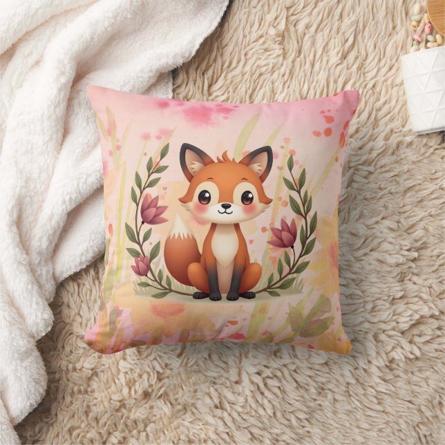 Almofada Floral De Aquarela Com Fox (Cobertor)