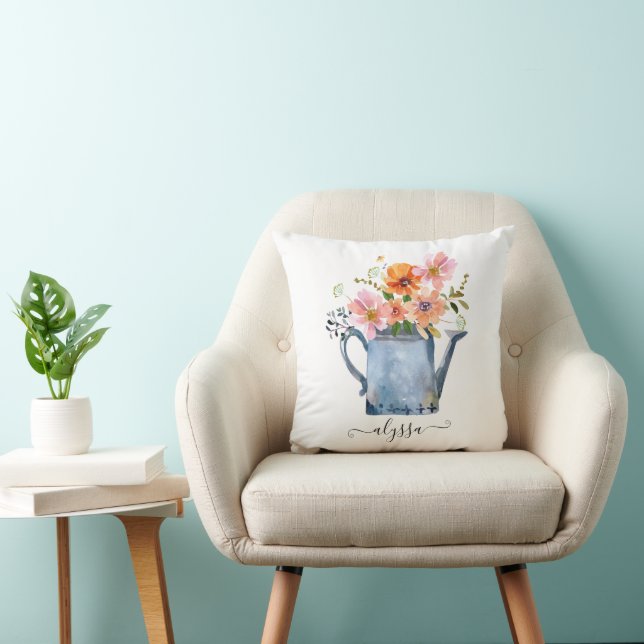 Almofada Floral De Aquarela Pintada À Mão (Cadeira)